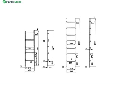 HandyStairs escalier  droite "Fichte" - Largeur 55cm - Hauteur 286cm - 12 marches en pin - Avec main courante-2