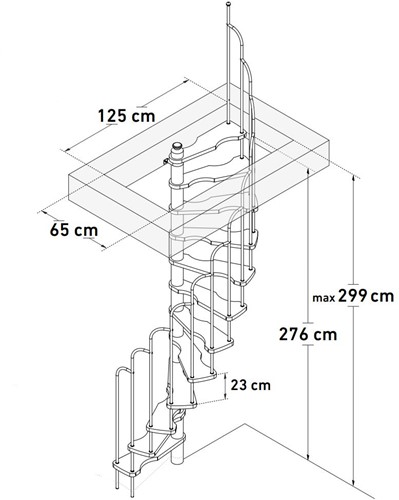 HandyStairs escalera de caracol que ahorra espacio "Sampax" - 120x60 cm - 299 cm de altura - 12 peldaños de haya - Negro-2