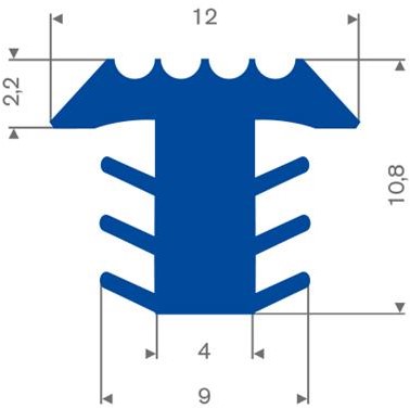 PVC infrees profiel blauw BxH= 12x10,8mm- per meter