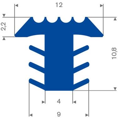 PVC infrees profiel blauw BxH= 12x10,8mm- rol van 10 meter 