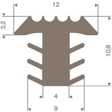 PVC infrees profiel bruin BxH= 12x10,8mm - Per meter