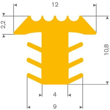 PVC infrees profiel geel BxH= 12x10,8mm  - rol van 10 meter