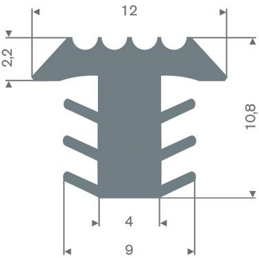 PVC infrees profiel grijs BxH= 12x10,8mm - Per meter