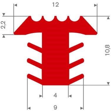 PVC infrees profiel rood BxH= 12x10,8mm - Per meter
