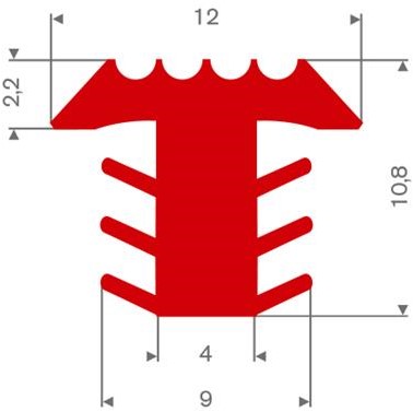 PVC infrees profiel rood BxH= 12x10,8mm - rol van 25 meter 