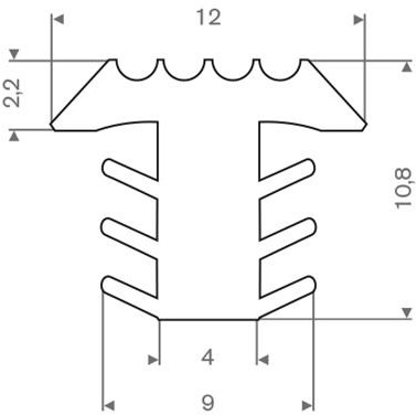PVC infrees profiel wit BxH= 12x10,8mm. Rol van 10 meter