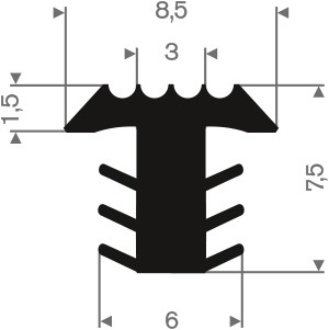 PVC infrees profiel zwart BxH=8,5x7,5mm - Per meter