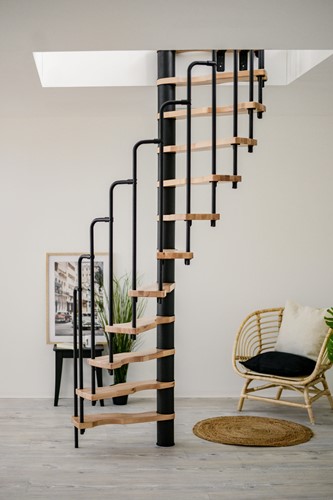 HandyStairs escalera de caracol que ahorra espacio "Sampax" - 120x60 cm - 299 cm de altura - 12 peldaños de haya - Negro