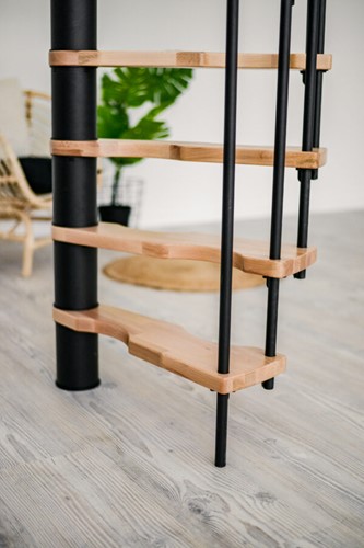 HandyStairs escalera de caracol que ahorra espacio "Sampax" - 120x60 cm - 299 cm de altura - 12 peldaños de haya - Negro-3