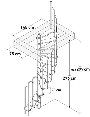 HandyStairs Escalier en colimaçon gain de place "Sampax" - 140x70 cm - hauteur 299 cm - 12 marches en hêtre - Noir-2