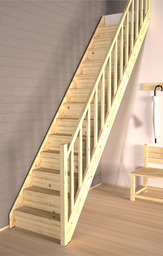 HandyStairs escalier en bois "Vega" - Escalier droit en bois de pin - Hauteur 280cm - Projection 220cm