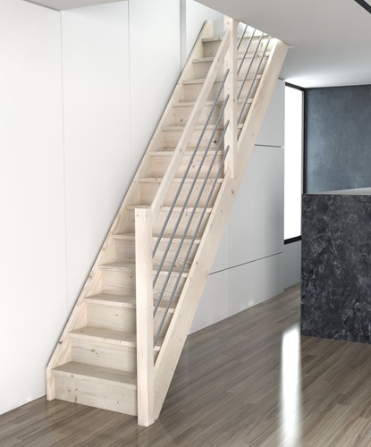 Houten trap OLEA - Rechte trap van grenenhout - Hoogte 288cm - Uitval 336cm 