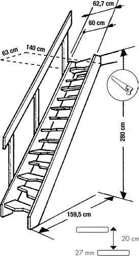 HandyStairs Müllertreppe „Torino“ inklusive Handlauf – 62 cm breit – 280 cm hoch – 13 Kiefernholzstufen-2