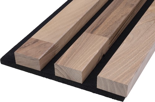 HANDYSTAIRS Panel acústico de listones de roble macizo con fieltro negro - 'Roble Nogal' - 2400x600x30mm-3