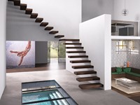 Escalier flottant quart tournant HandyStairs "Forza" 90 cm de large - Bois de hêtre
